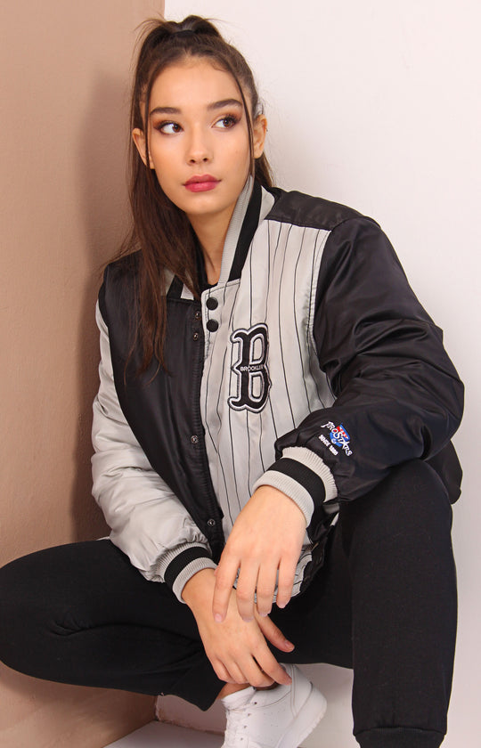 Pro Stars Unisex Baseball Puffer Jacket - Black/Grey