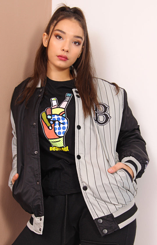 Pro Stars Unisex Baseball Puffer Jacket - Black/Grey