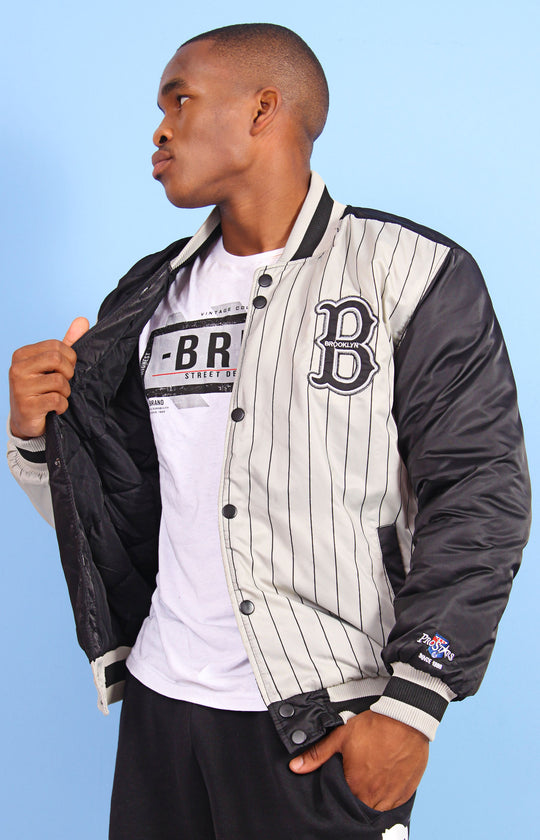 Pro Stars Unisex Baseball Puffer Jacket - Black/Grey