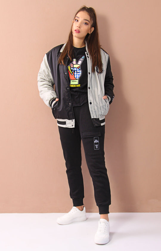 Pro Stars Unisex Baseball Puffer Jacket - Black/Grey