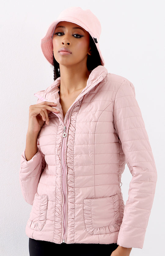 Ladies' Zip Up Padded Jacket - Pink