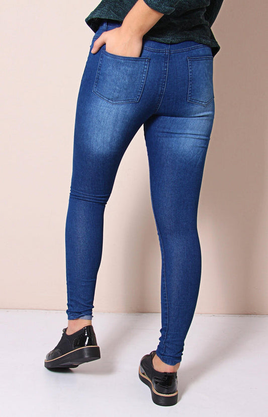 Ladies' Ripped Denim Jeans - Blue