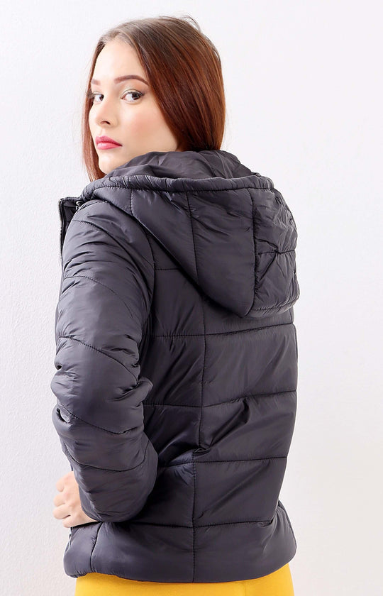 Ladies Hooded Puffer Jacket - Black