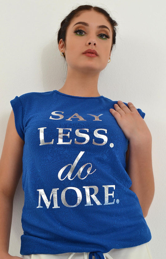 Ladies Printed Cap Sleeve Top - Blue