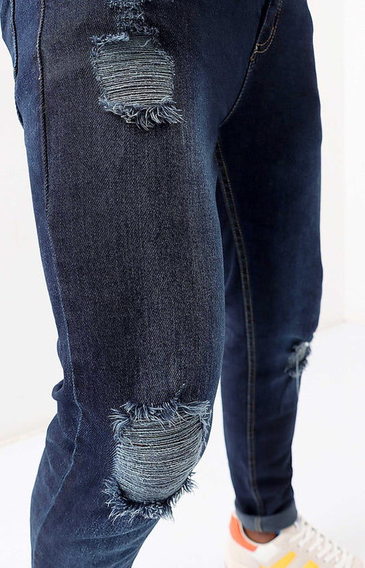 Men's Ripped Jeans - Dark Blue