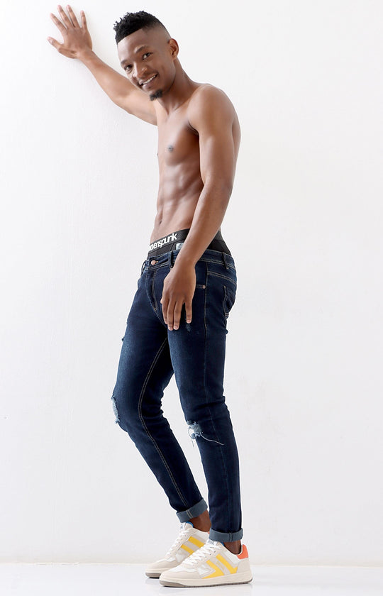 Men's Ripped Jeans - Dark Blue