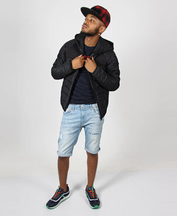 Lonsdale Puffer Quilted Hoodie Jacket - Black