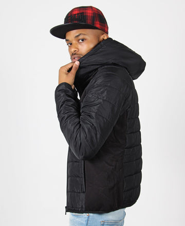 Lonsdale Puffer Quilted Hoodie Jacket - Black