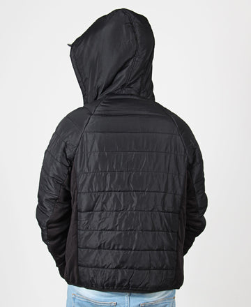 Lonsdale Puffer Quilted Hoodie Jacket - Black
