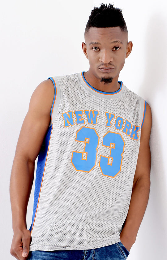 Mens Pro Stars New York Solid Baseball Vest - Silver