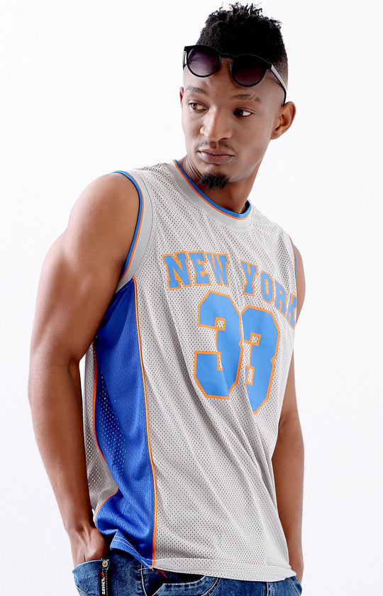 Mens Pro Stars New York Solid Baseball Vest - Silver