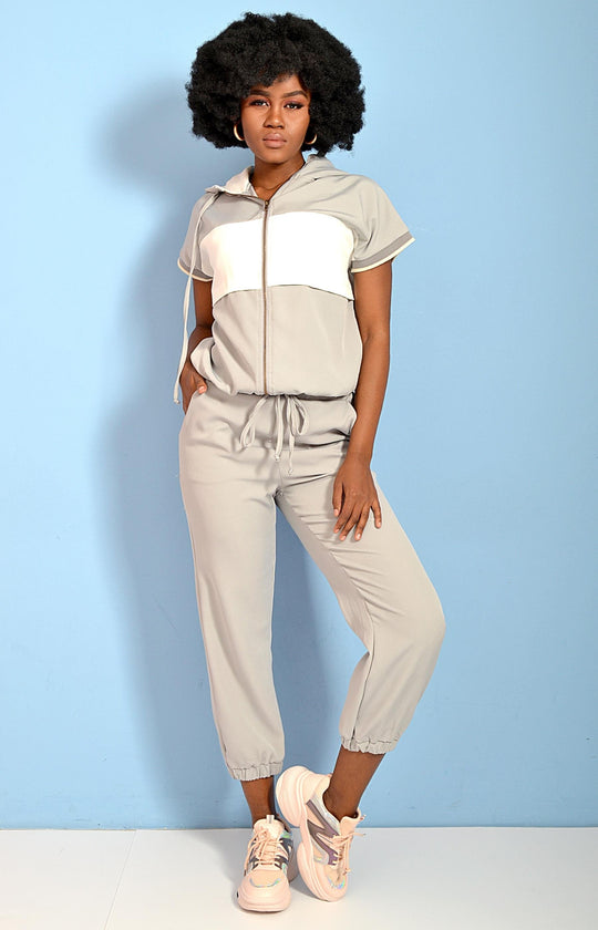 Ladies Short Sleeve Tracksuit Set - Grey