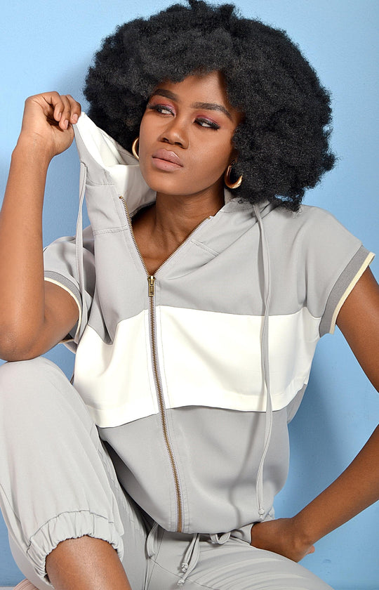 Ladies Short Sleeve Tracksuit Set - Grey