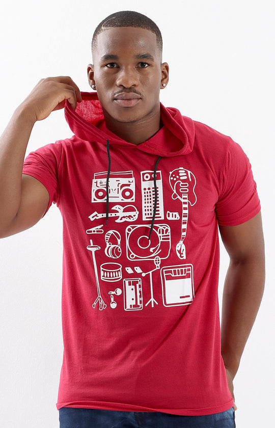 Mens Short Sleeve Hoodie - Red