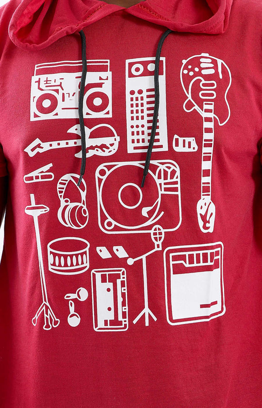 Mens Short Sleeve Hoodie - Red