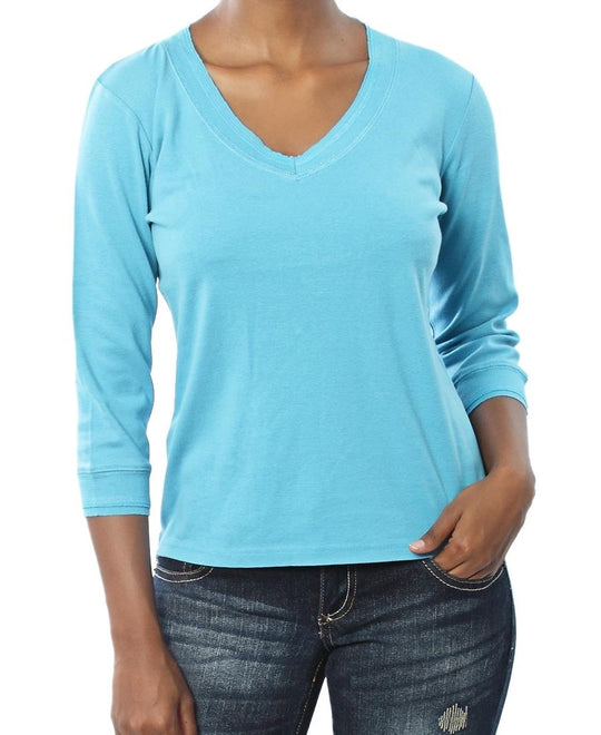 ¾ Sleeve V-Neck - Blue