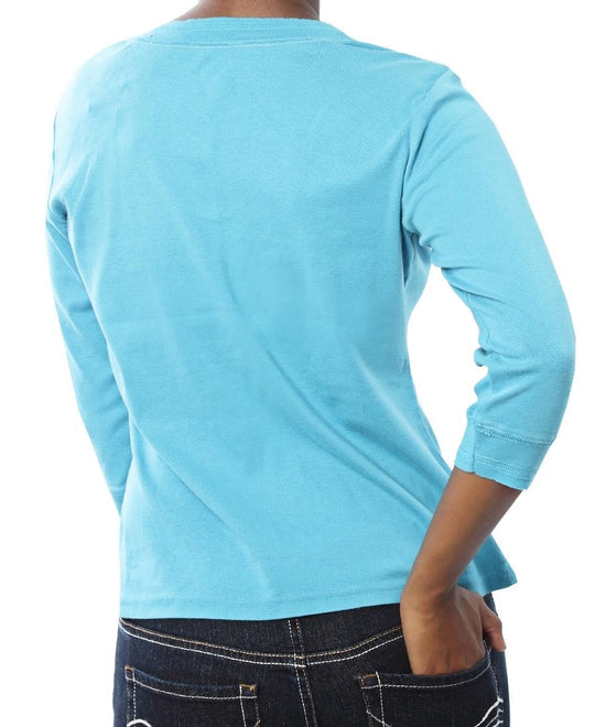 ¾ Sleeve V-Neck - Blue
