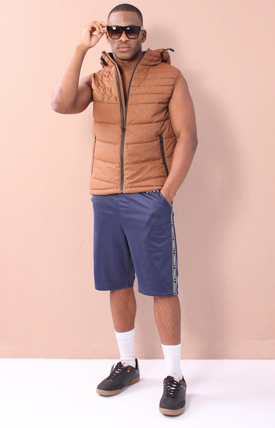 Men's Sleeveless Removable Hooded Jacket - Tan