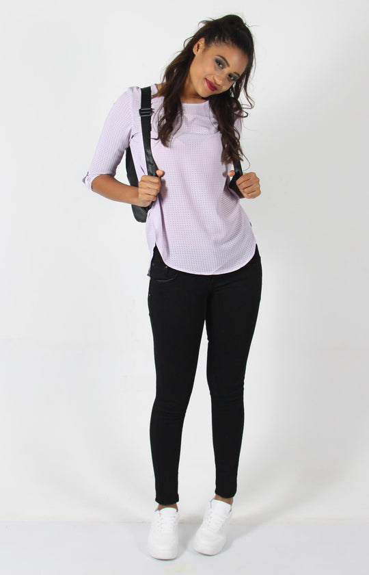Ladies' Seersucker Tab Sleeve Blouse - Purple