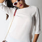 Ladies' Seersucker Tab Sleeve Blouse - Cream