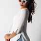 Ladies' Seersucker Tab Sleeve Blouse - Cream