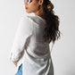 Ladies' Seersucker Tab Sleeve Blouse - Cream