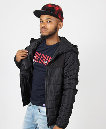 Lonsdale Puffer Quilted Hoodie Jacket - Black