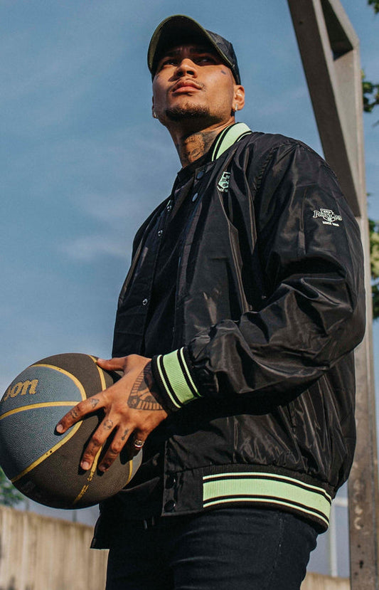 Men's Baseball Bomber Jacket  - Black/Green