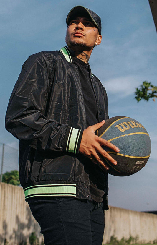 Men's Baseball Bomber Jacket  - Black/Green